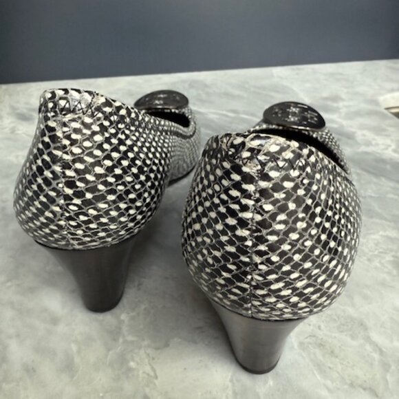 Tory Burch Sally Wedge Polka Dot Snakeskin RARE (Black & White & Pewter) - Picture 5 of 6